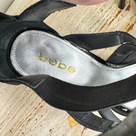 Bebe Black Criss Cross Ankle Strappy Platform Sandals 6M - Picture 7 of 13